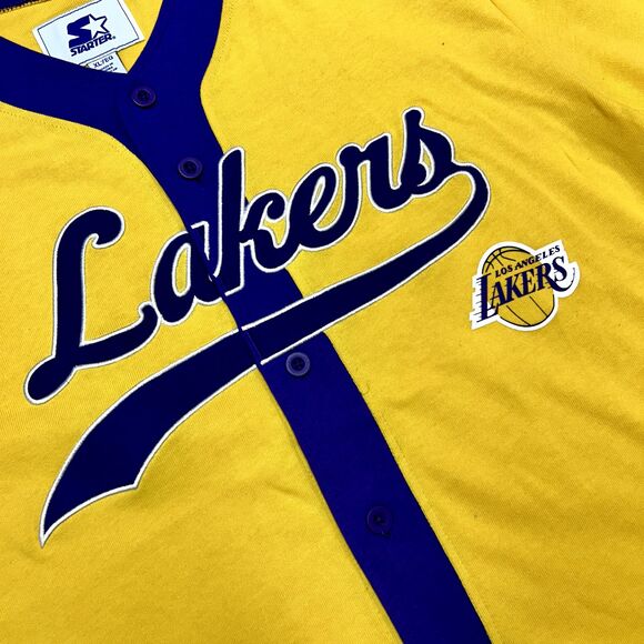 Starter Los Angles Lakers Baseball Button Style Up Jersey Men’s Size L NWT - Picture 2 of 4